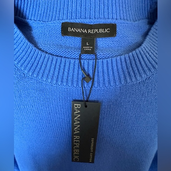 Banana Republic Crewneck Pullover Sweater Supersoft Cotton Cornflower Blue LG - Picture 5 of 9